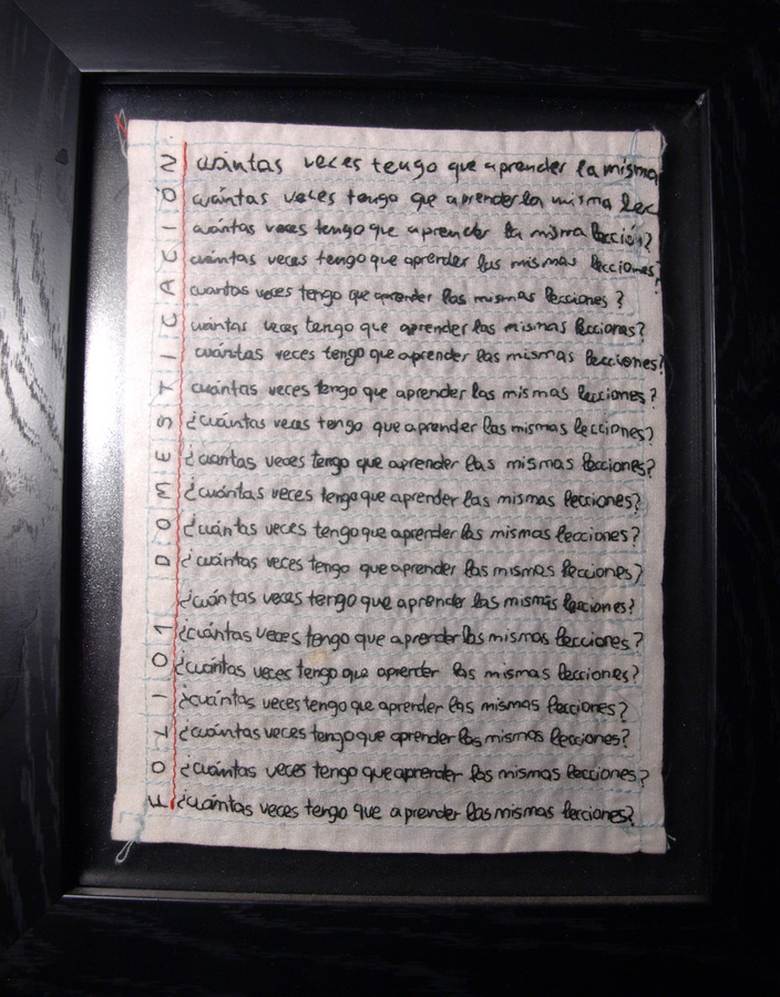 FOLIO 1: DOMESTICACIÓN, 2023. Bordado sobre tela reclamada, hilo mercerizado de algodón tipo mouliné marca DMC.